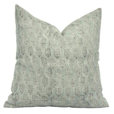 Fabritual Handloom Block Print Sustainable Thick Linen Throw 18X18 Pillowcase Cushion Cover for Sofa Couch, Bed, Summer Fall Decoration, Floral Printed, Home Dcor, Outdoor, Farmhouse, Grey