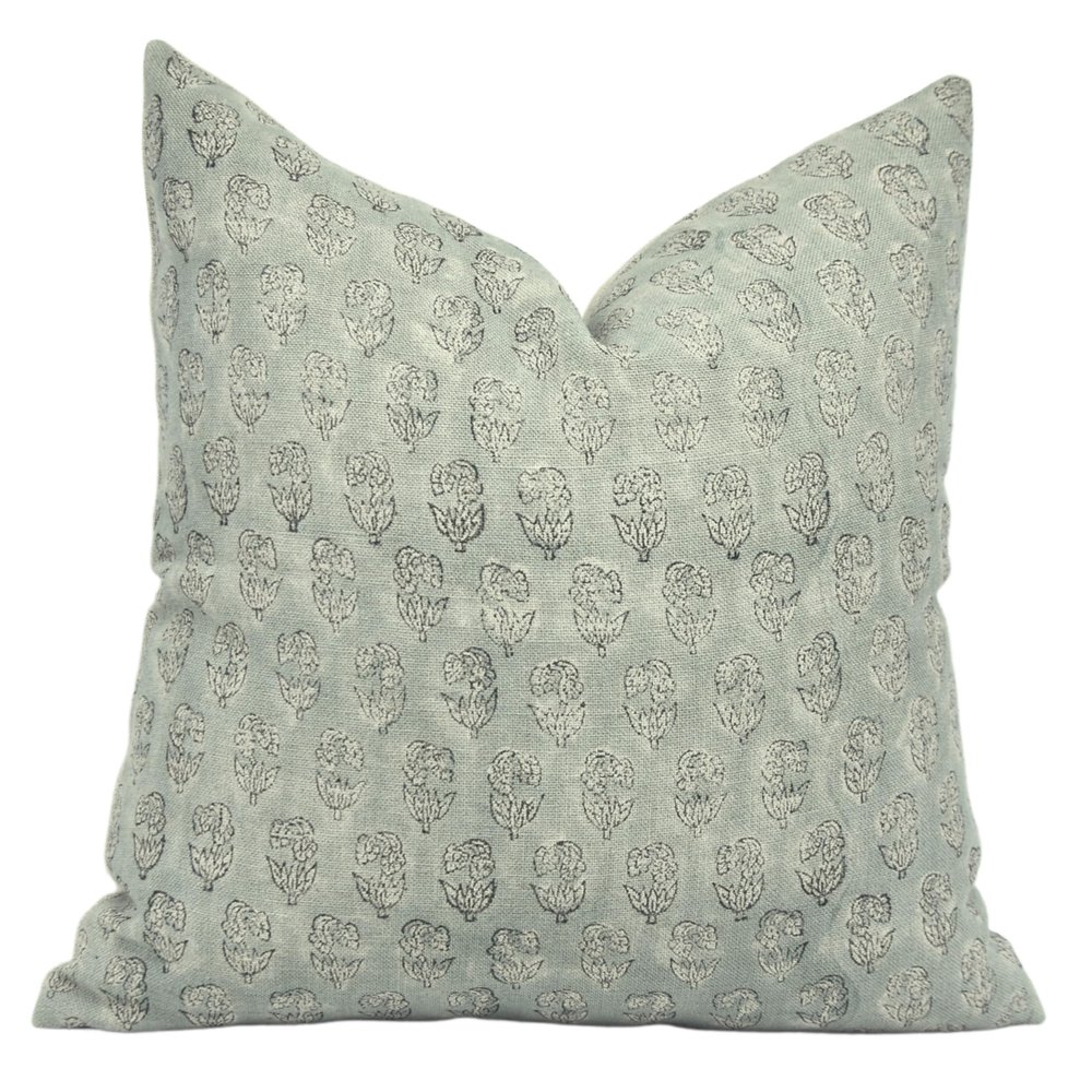 Fabritual Handloom Block Print Sustainable Thick Linen Throw 18X18 Pillowcase Cushion Cover for Sofa Couch, Bed, Summer Fall Decoration, Floral Printed, Home Dcor, Outdoor, Farmhouse, Grey