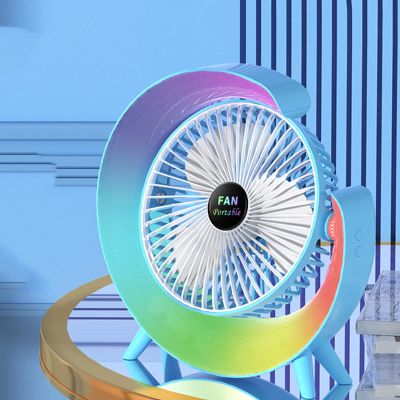HSPLXYT Multifunctional Colorful Desktop Small Fan, Portable Floor Mounted Fan with Light, USB Charging Personal Fan, air Circulation Fan, 5-Light, Large Capacity Battery (Color : Pink)