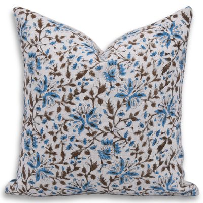 Fabritual Handmade Block Print Off White Linen 14X20 Throw Vintage Pillowcase Cushion Cover with Zipper for Sofa, Couch and Bed, Fall, Summer Decoration, Outdoor, Boho Home Dcor, Nera Bel, Blue