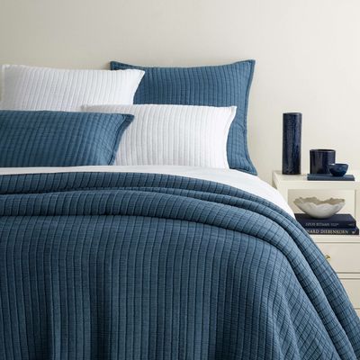 Pine Cone Hill Boyfriend Aegean Matelasse Coverlet, Queen Size, Blue Solid Pattern
