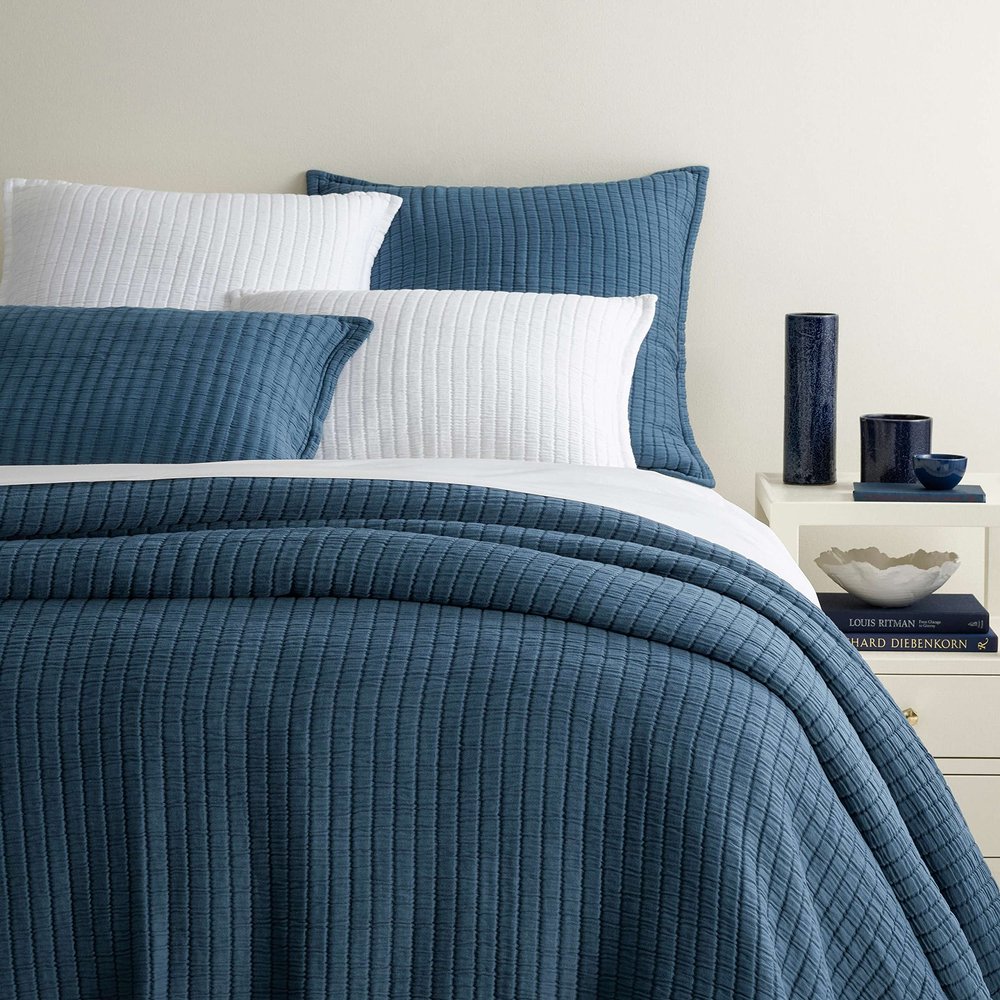 Pine Cone Hill Boyfriend Aegean Matelasse Coverlet, Queen Size, Blue Solid Pattern