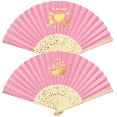 80pcs Personalized Paper Fans for Wedding Favors Custom Party Hand Fans for Guests Bulk Bamboo Folding Fan Handheld for Women Bridesmaid Bachelor Decoration Wooden Craft Fans Birthday Gifts Pink