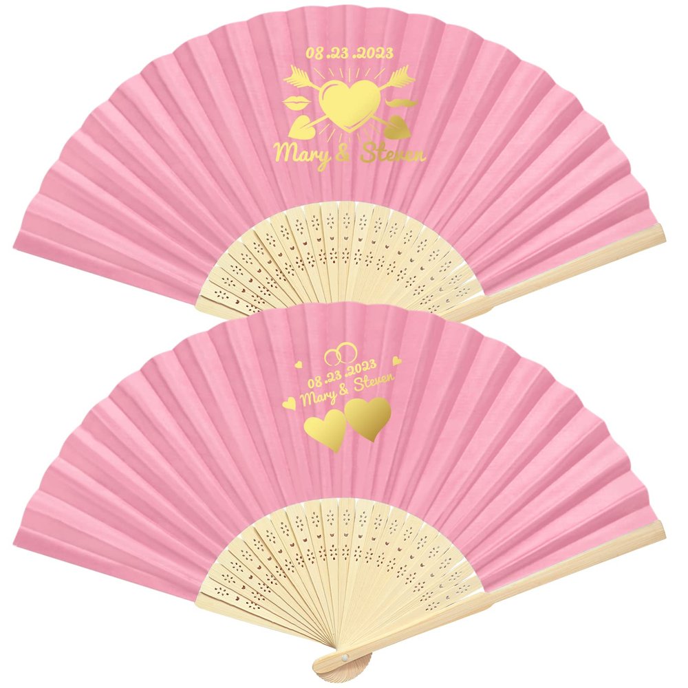 80pcs Personalized Paper Fans for Wedding Favors Custom Party Hand Fans for Guests Bulk Bamboo Folding Fan Handheld for Women Bridesmaid Bachelor Decoration Wooden Craft Fans Birthday Gifts Pink