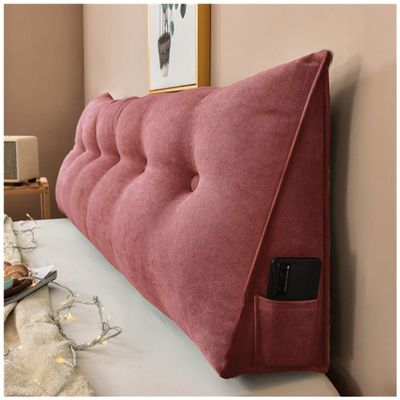 Triangular Headboard Cushion Pillow, Wedge Bed Rest Reading Pillow, Bedrest Throw Pillows Headboard Back Support Lumbar Cushion With Pocket & Removable Cover ( Color : Wine Red , Size : 180*50*20cm )