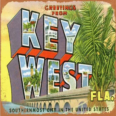 Vintage Metal tin Sign Greetings from Key West Sign Exterior Home Cave Garage bar Country Wall Decoration Retro Aluminum Sign 8"x12" Inch