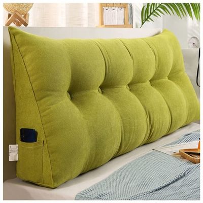 Triangular Headboard Pillow, Headboard Wedge Rest Reading Pillow Bedrest Throw Pillows Large Bolster Headboard Back Support Lumbar Cushion With Removable Cover ( Color : Green , Size : 180*20*50cm )