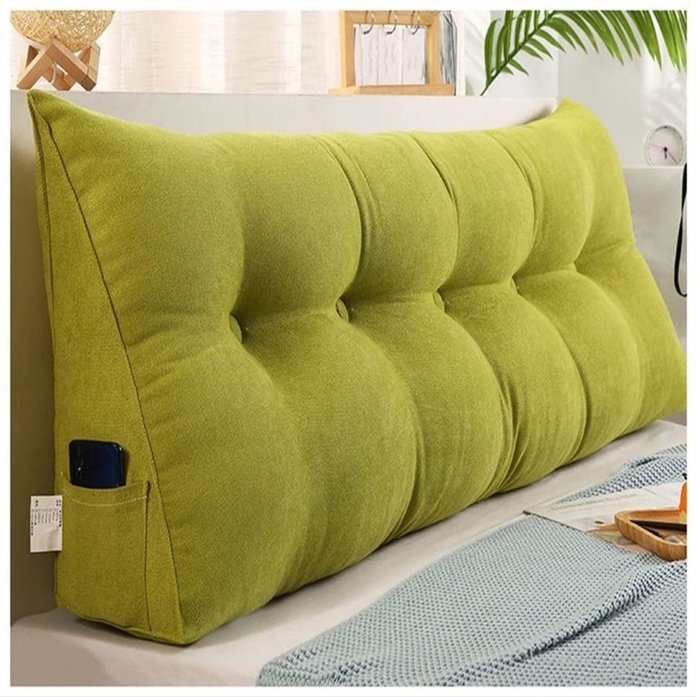 Triangular Headboard Pillow, Headboard Wedge Rest Reading Pillow Bedrest Throw Pillows Large Bolster Headboard Back Support Lumbar Cushion With Removable Cover ( Color : Green , Size : 180*20*50cm )