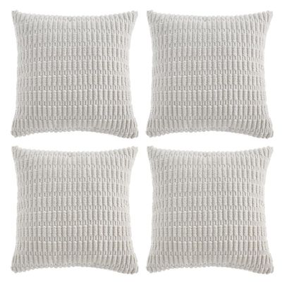 Fancy Homi 4 Packs Pure White Decorative Throw Pillow Covers 16x16 Inch for Living Room Couch Bed, Rustic Modern Farmhouse Boho Home Decor, Soft Plush Corduroy Cute Square Accent Cushion Case 40x40 cm