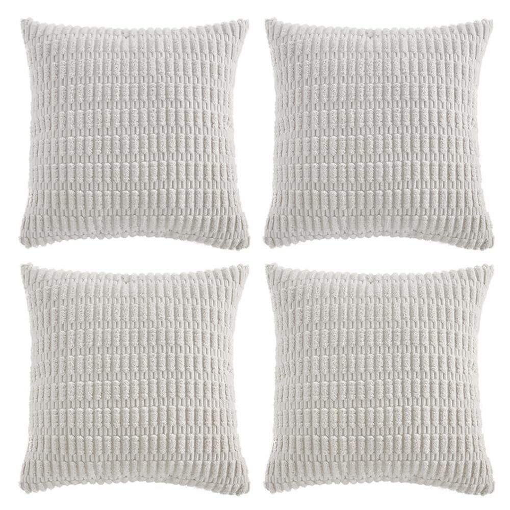 Fancy Homi 4 Packs Pure White Decorative Throw Pillow Covers 16x16 Inch for Living Room Couch Bed, Rustic Modern Farmhouse Boho Home Decor, Soft Plush Corduroy Cute Square Accent Cushion Case 40x40 cm