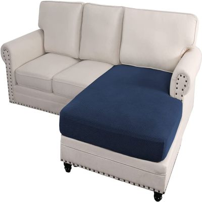ADPON Sectional Couch Covers Sofa Chaise/Seat Cushion Slipcover L Shape Separate Cushion Couch Chaise Cover for Both Left/Right Sectional Couch (1 Chaise Lounge,Navy)