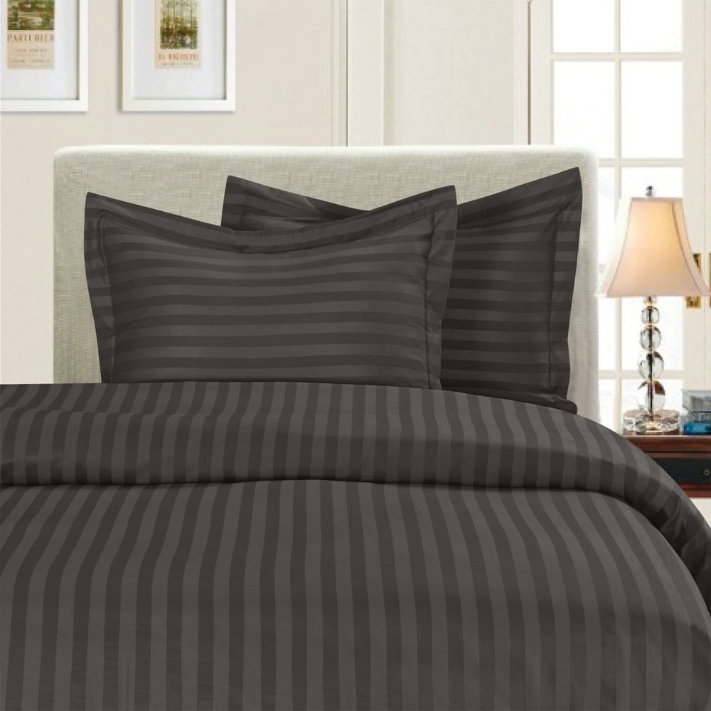All Star Linen 5 Piece King Size Stripe Duvet Cover Sets 800 Thread Count Egyptian Quality Luxurious Dark Grey Stripe Comforter Cover (King (90 x 106)