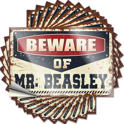 Funny Sticker Beware of Mr. Beasley Funny Sticker 10 Pcs Christmas Car Stickers Warning Stickers for Cars (Size : 6X9CM)