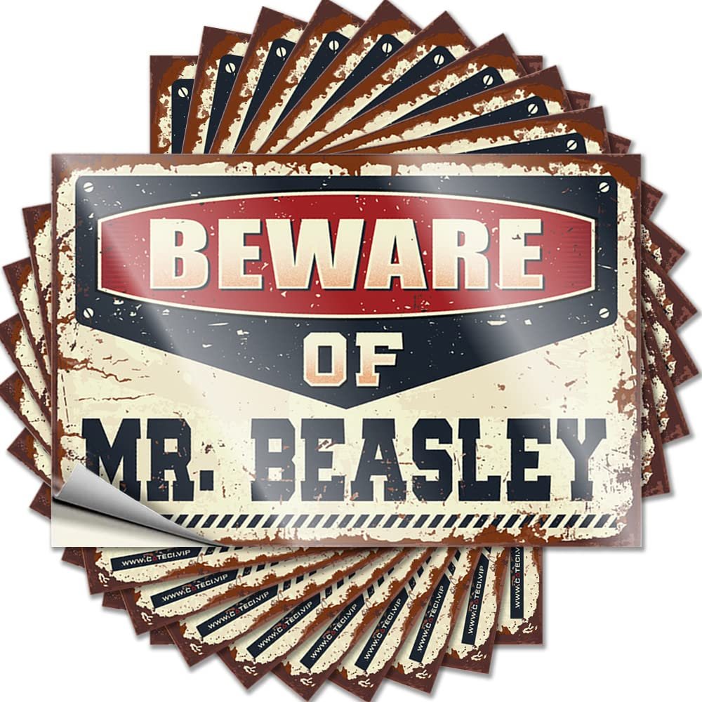 Funny Sticker Beware of Mr. Beasley Funny Sticker 10 Pcs Christmas Car Stickers Warning Stickers for Cars (Size : 6X9CM)