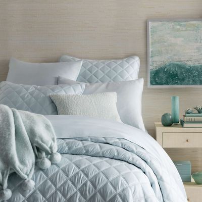 Pine Cone Hill Quilted Silken Solid Robin's Egg Blue Coverlet, Full/Queen Size, Blue Solid Pattern