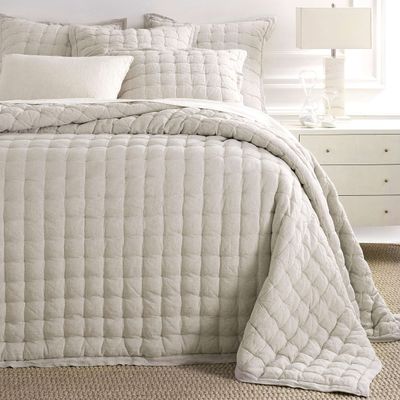 Pine Cone Hill Lush Linen Natural Puff Quilt, Twin Size, Neutral Solid Pattern