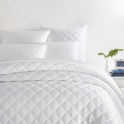 Pine Cone Hill Quilted Silken Solid White Coverlet, Full/Queen Size, White Solid Pattern