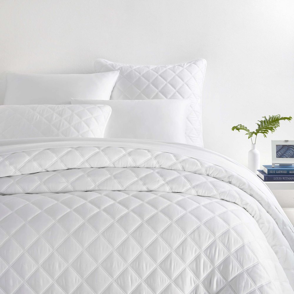 Pine Cone Hill Quilted Silken Solid White Coverlet, Full/Queen Size, White Solid Pattern
