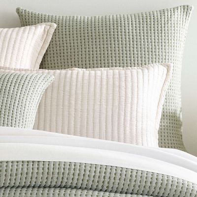 Pine Cone Hill Pick Stitch Evergreen Matelasse Pillow Sham, Standard Size, Green Solid Pattern