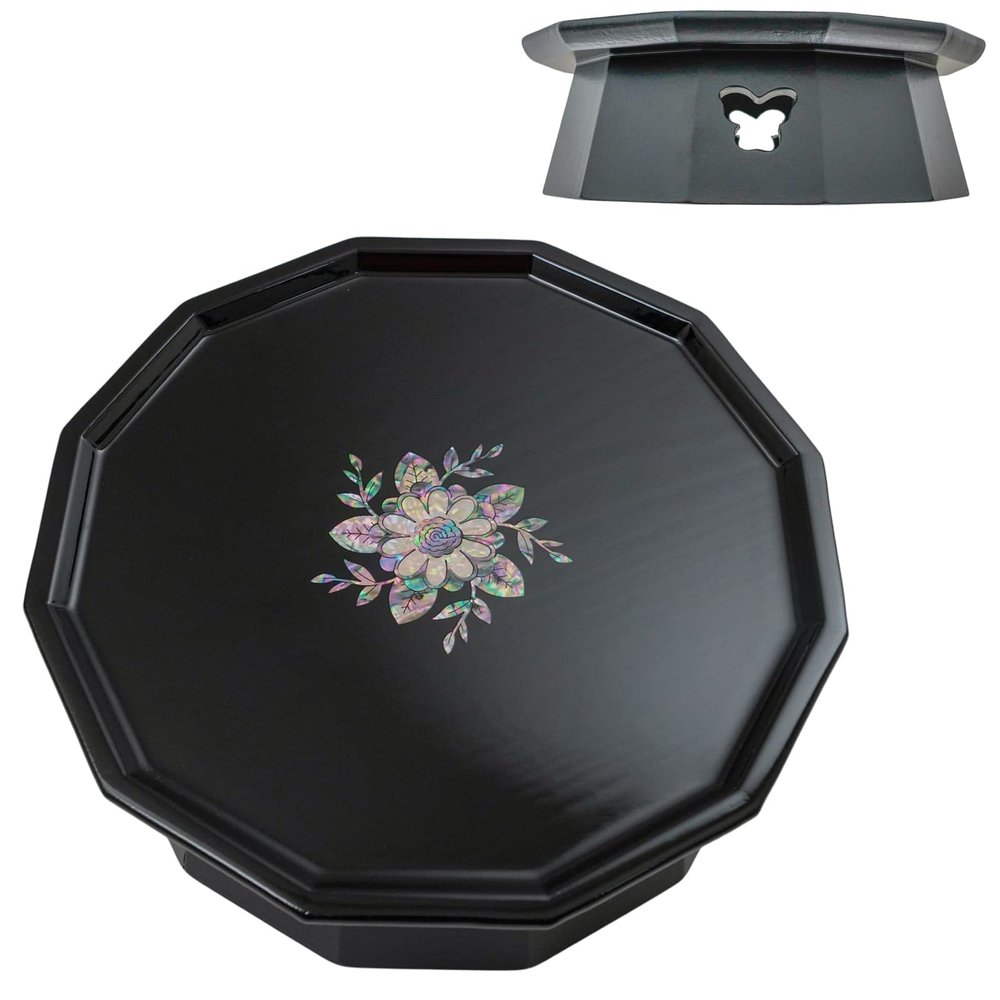 February Mountain Mother of Pearl Table Mini Table Korean Traditional So Ban Vintage Unique (Black)