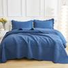 MarCielo 3-Piece 100% Cotton Oversized Bedspread Lightweight Quilt Coverlet Embroidery Farmhouse Bedding Set T0 (Midtone Blue, Oversized Queen (100"x106")) view 1