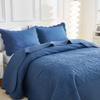 MarCielo 3-Piece 100% Cotton Oversized Bedspread Lightweight Quilt Coverlet Embroidery Farmhouse Bedding Set T0 (Midtone Blue, Oversized Queen (100"x106")) view 4