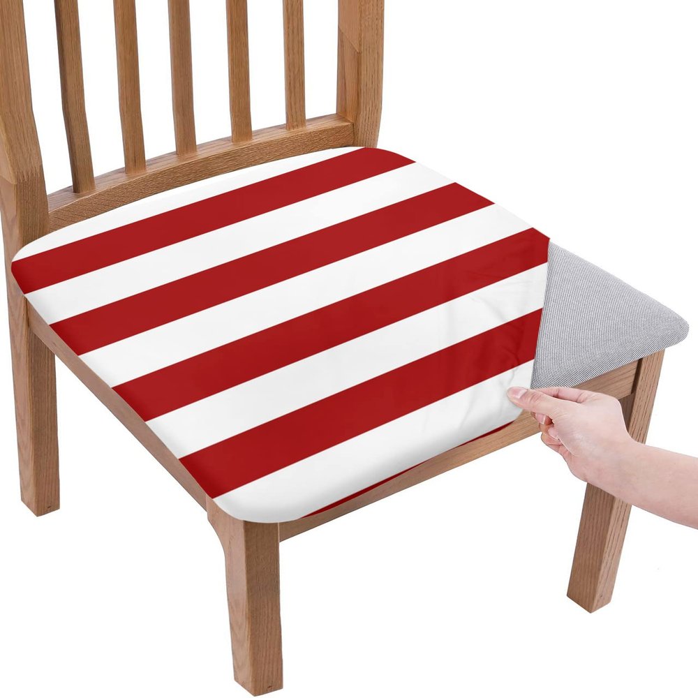 2 Pcs Dining Chair Cover Stretch Seat Covers,Classic Red and White Stripes Washable Removable Slipcover Cushion Protector for Kitchen Dining Room Wedding Party Chairs,Christmas Classic Stripe