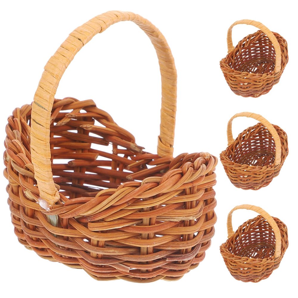 Abaodam 4pcs Mini Easter with Handles Rattan Mini Picnic Small Woven Small Wicker for Birthday Easter Party Favors Baby Shower
