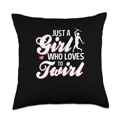 Baton Twirling Gifts For Girls Twirling Girl-Baton Twirler Throw Pillow, 18x18, Multicolor