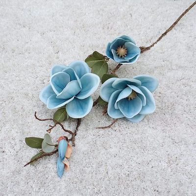 HXSCOO Magnolia Artificial Silk Flower Long Branch Living Room Home Wedding Decor Arrangement Autumn White Orchid Fake Plant (Color : Blue)
