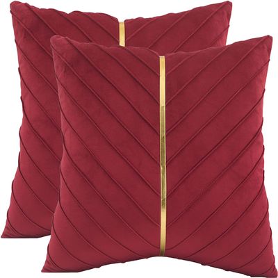 Tosleo Christmas Red Velvet Throw Pillow Covers 16 x 16 inch Pack of 2 with Gold Leather Valentine's Day Decoration Couch Pillow Cover Luxury Modern Pillowcases for Wedding Living Room Bedroom Sofa
