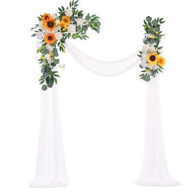 Tkasniy Artificial Wedding Arch Flowers, Set of 3, 2pcs Wedding Flower Garland with Arch Draping Fabric, Wedding Garland for Party Ceremony Backdrop