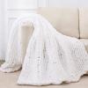 Bigacogo Chunky Knit Throw Blanket for Couch, 60x80 inches, 100% Hand Knitted with Thick Jumbo Chenille Yarn, Cozy Soft Large Rope Knot Cable Crochet Blankets for Sofa Bed Living Room, White view 1