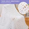 Bigacogo Chunky Knit Throw Blanket for Couch, 60x80 inches, 100% Hand Knitted with Thick Jumbo Chenille Yarn, Cozy Soft Large Rope Knot Cable Crochet Blankets for Sofa Bed Living Room, White view 3