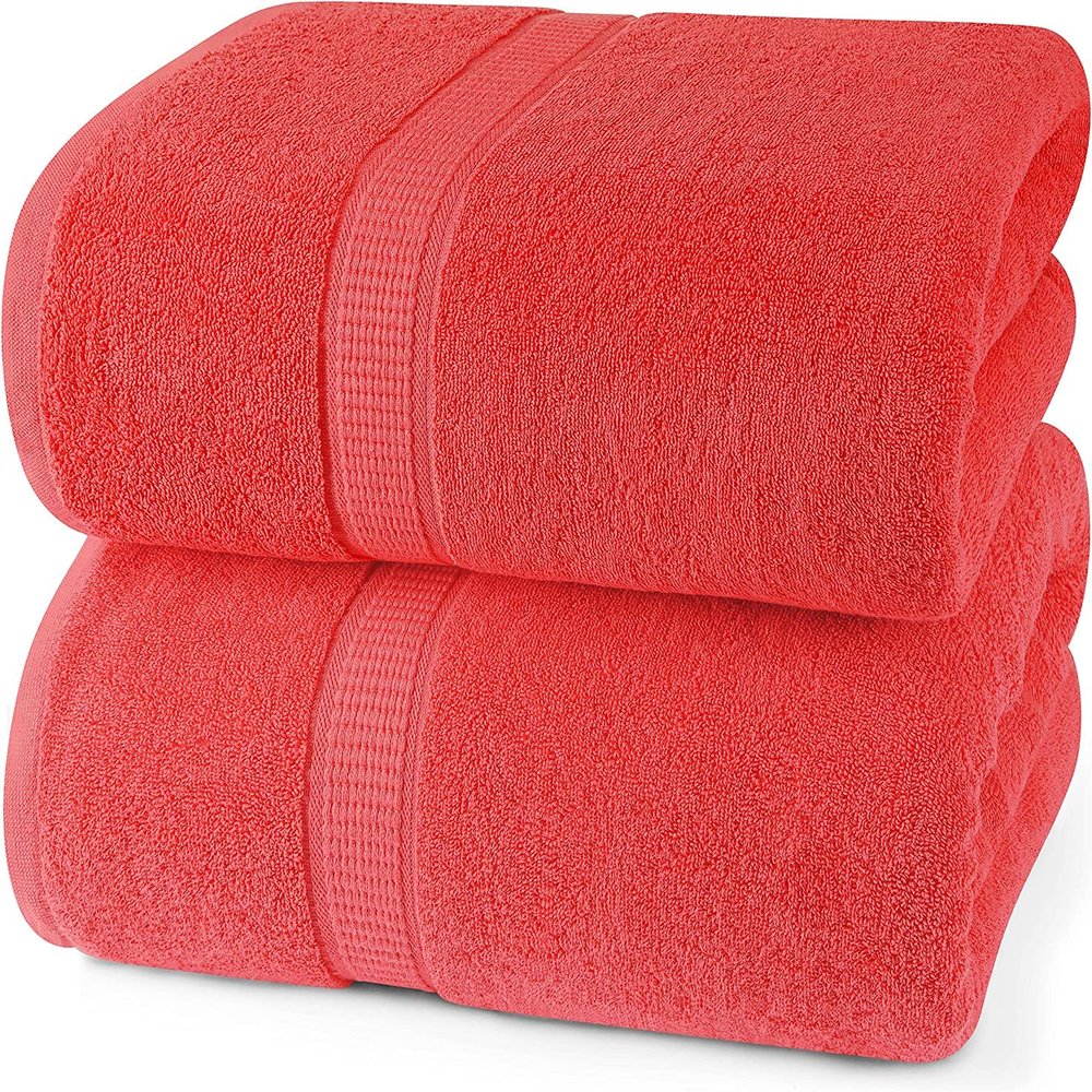 Towel Bath Towel Two Pieces, Cotton, Highly Absorbent (Red)