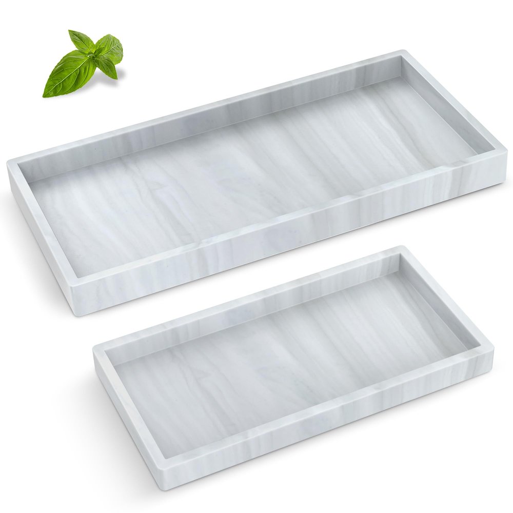 Bathroom Counter Tray,EG-SIPRO High-Grade Thickened Silicone Bathroom Vanity Tray,Shatterproof Durable Rectangle Bathroom Tray Soap Dispenser Tray for Bathroom Countertop,Small+Large (EGTRAY)