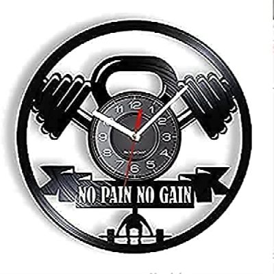 Wall Clock for Living Room Kitchen Home Office 12 Inch 12 Inch Dumbbell Weightlifting Wall Clock Home Gym Fitness Room Sign Vinyl Record Wacth for Weight Center Clock