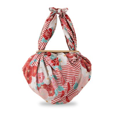 NOREN Furoshiki Wrapping Cloth Bag and Handle Set (Retro Flower Red / 39.4 inch) Handbag Japanese Tote Bag Reusable Folding Bag with Pockets/Made in Japan 100% Cotton Japanese Kimono Desigh