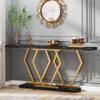 Tribesigns 70.9 Inch Extra Long Sofa TableBlack and Gold Console Table with Faux Marble Tabletop, Modern Long Entryway Table with Gold Frame view 1