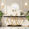 Tribesigns 70.9 Inch Extra Long Sofa TableBlack and Gold Console Table with Faux Marble Tabletop, Modern Long Entryway Table with Gold Frame view 3