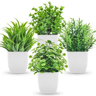 ZJIA 4 Pack Fake Plants Small Artificial Greenery Faux Plants Indoor for Home Farmhouse Bathroom Shelf Decor