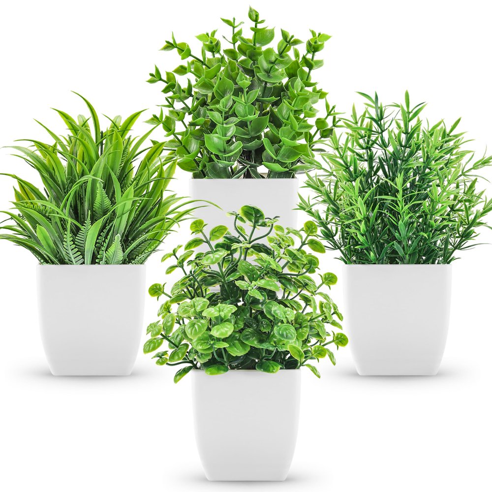 ZJIA 4 Pack Fake Plants Small Artificial Greenery Faux Plants Indoor for Home Farmhouse Bathroom Shelf Decor