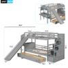 Tdewlye Wood Bunk Bed with Slide,Twin Over Twin Bunk Bed with Storage Staircase, Drawers, Desk with Drawers and Shelves for Kids Teens Girls Boys, No Spring Box Needed (Grey@2) view 2