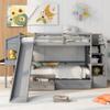 Tdewlye Wood Bunk Bed with Slide,Twin Over Twin Bunk Bed with Storage Staircase, Drawers, Desk with Drawers and Shelves for Kids Teens Girls Boys, No Spring Box Needed (Grey@2) view 3