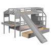 Tdewlye Wood Bunk Bed with Slide,Twin Over Twin Bunk Bed with Storage Staircase, Drawers, Desk with Drawers and Shelves for Kids Teens Girls Boys, No Spring Box Needed (Grey@2) view 4