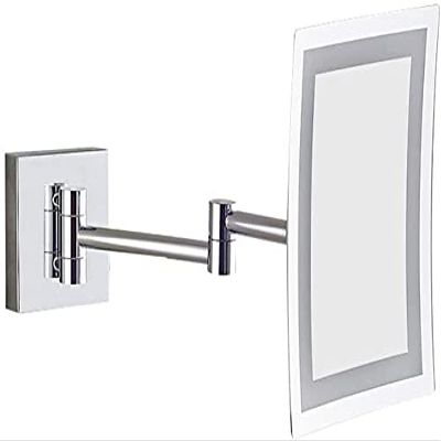 NOVOCE Bathroom Wall-Mounted Makeup Mirror with LED Light Foldable Telescopic Rotating Metal Copper Square Cosmetic Mirror 8 Inches