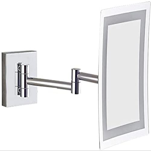 NOVOCE Bathroom Wall-Mounted Makeup Mirror with LED Light Foldable Telescopic Rotating Metal Copper Square Cosmetic Mirror 8 Inches