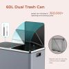 AthLike 60L(16 Gal ) Dual Trash Can, Stainless Steel Kitchen Garbage Can, Double Compartment Classified Rubbish Bin, Recycle Dustbin w/Plastic Inner Buckets, Handle, Soft-Close Lid, Airtight, Grey view 2