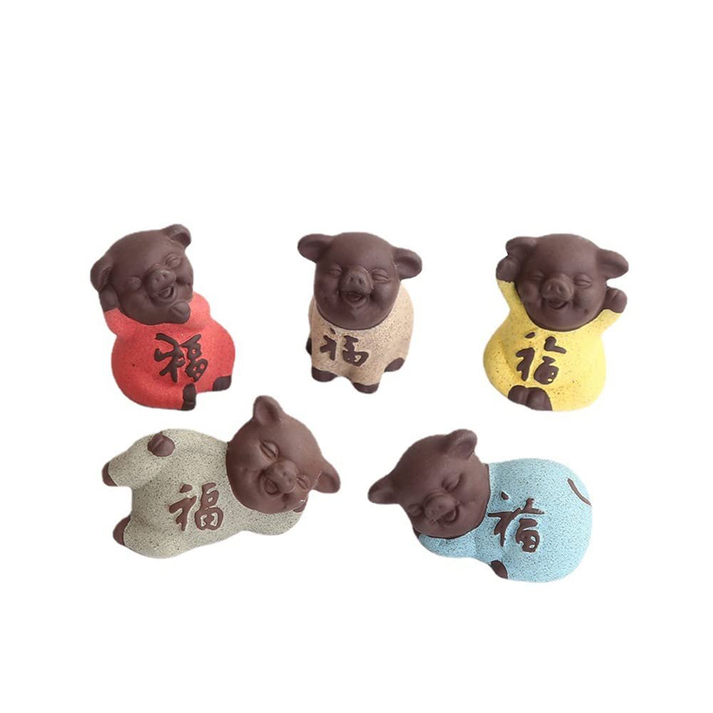 CHBDJY Lucky Pig Statue5pcs Creative Feng Shui Pig Figure for Good Luck, Ceramic Journey to The West Pig Statue for Home Office Tea Table Decor, Collectable Gifts