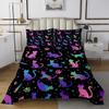 Erosebridal Neon Cat Bedspread King Size Lovely Glowing Kitten Quilt Set, Cute Kawaii Coverlet Set Starry Sky Bedding Set, Gradient Paws Bed Cover Cartoon Animal Themed Room Decor, Black view 2